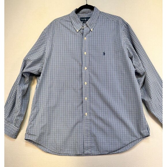 Ralph Lauren Men's Classic Fit Button-Down Gingham Shirt Size 17.5 Blue - Picture 2 of 11